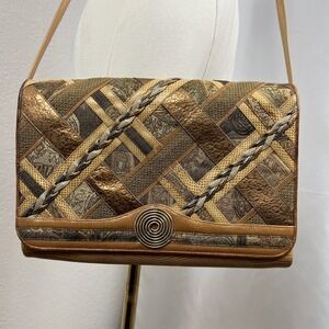 VTG Sharif Leather Crossbody Bag Boho Artsy Eclectic Retro Patchwork 80s USA